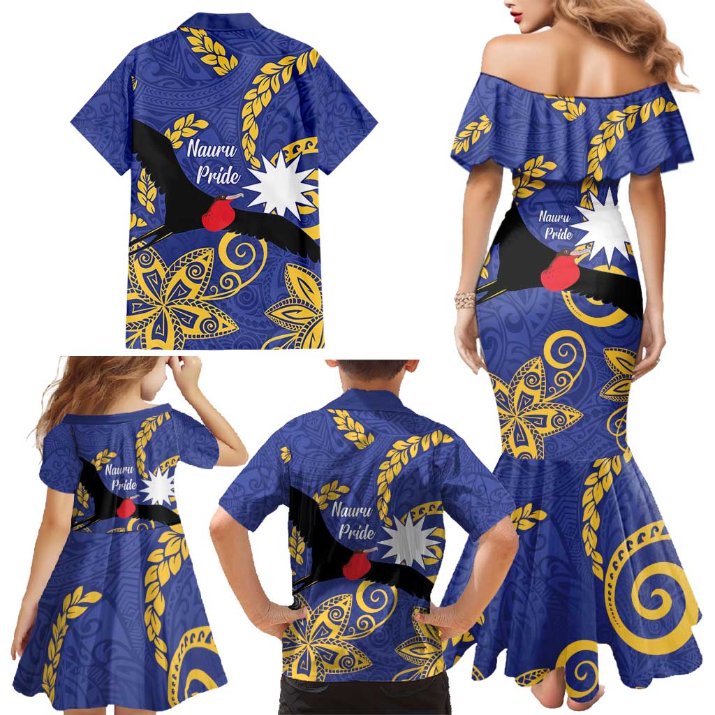 Nauru Angam Day Family Matching Mermaid Dress and Hawaiian Shirt Naoero Frigate Bird Polynesian Pattern