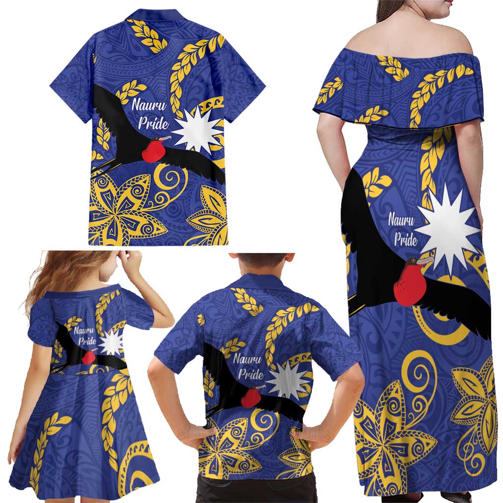 Nauru Angam Day Family Matching Off Shoulder Maxi Dress and Hawaiian Shirt Naoero Frigate Bird Polynesian Pattern
