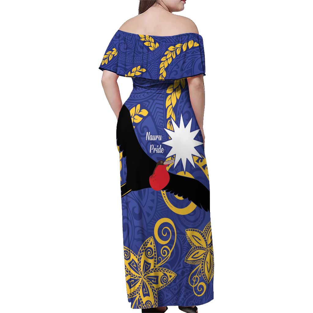 Nauru Angam Day Family Matching Off Shoulder Maxi Dress and Hawaiian Shirt Naoero Frigate Bird Polynesian Pattern