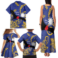 Nauru Angam Day Family Matching Tank Maxi Dress and Hawaiian Shirt Naoero Frigate Bird Polynesian Pattern