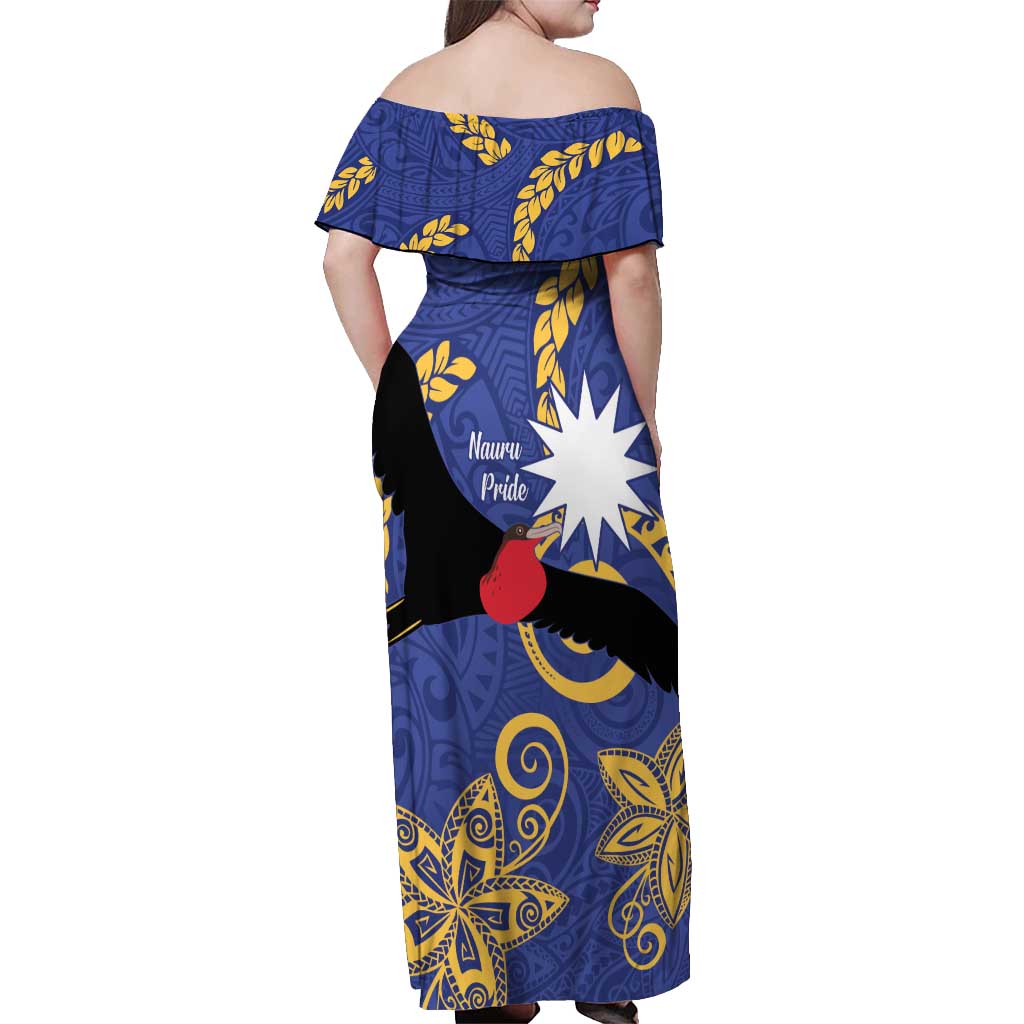 Nauru Angam Day Off Shoulder Maxi Dress Naoero Frigate Bird Polynesian Pattern