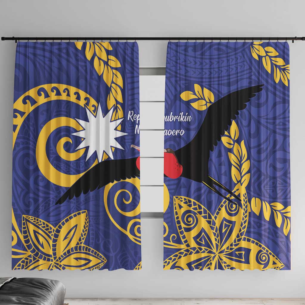 Nauru Angam Day Window Curtain Naoero Frigate Bird Polynesian Pattern