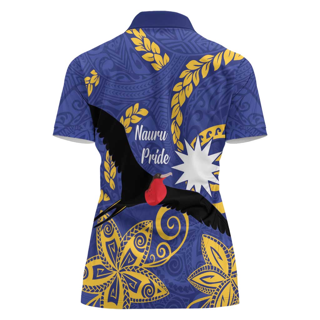 Nauru Angam Day Women Polo Shirt Naoero Frigate Bird Polynesian Pattern