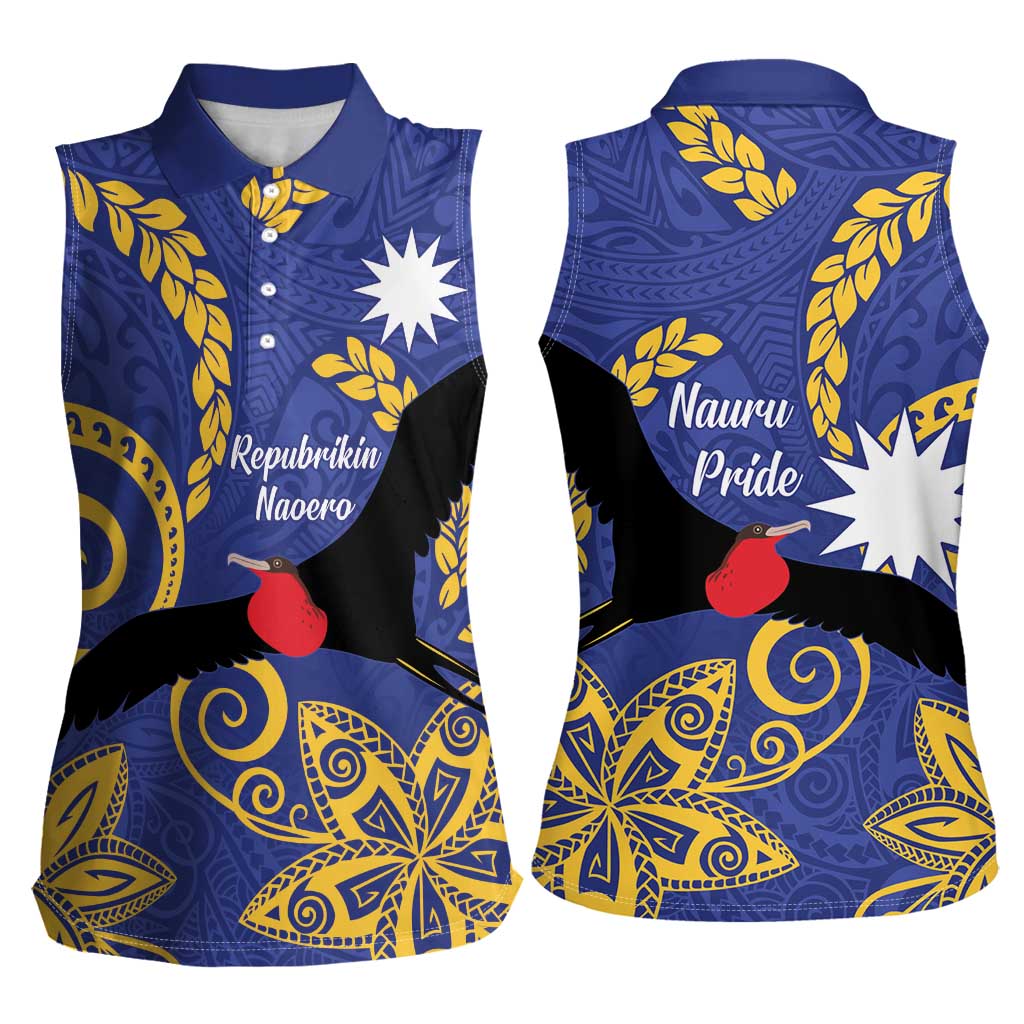 Nauru Angam Day Women Sleeveless Polo Shirt Naoero Frigate Bird Polynesian Pattern