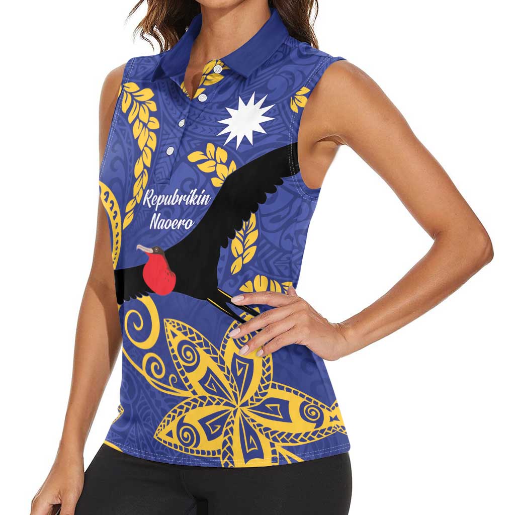 Nauru Angam Day Women Sleeveless Polo Shirt Naoero Frigate Bird Polynesian Pattern