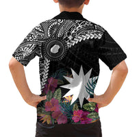 Black Nauru Family Matching Long Sleeve Bodycon Dress and Hawaiian Shirt Naoero Map With Polynesian Tropical Flowers LT14 - Polynesian Pride