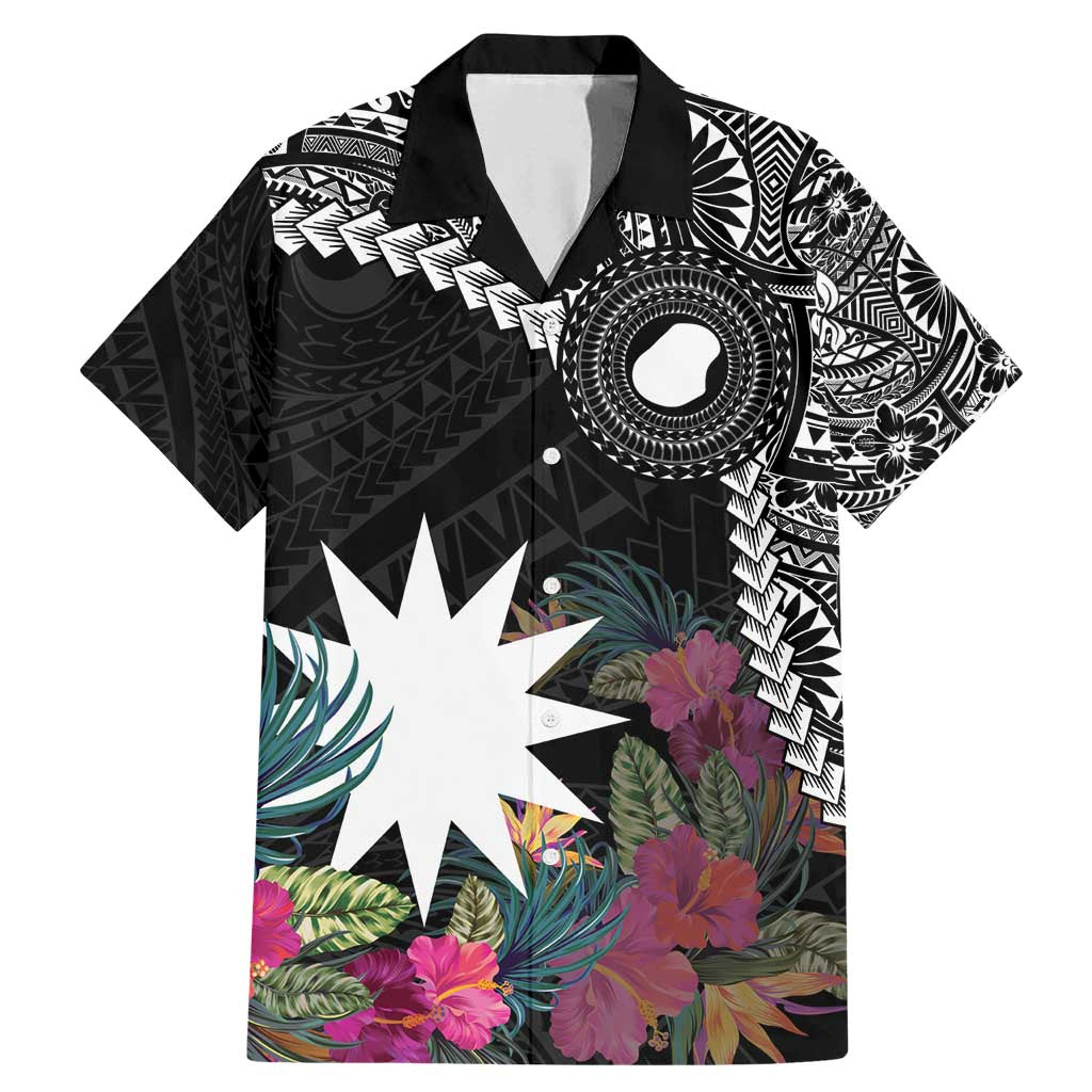 Black Nauru Family Matching Mermaid Dress and Hawaiian Shirt Naoero Map With Polynesian Tropical Flowers LT14 Dad's Shirt - Short Sleeve Black - Polynesian Pride