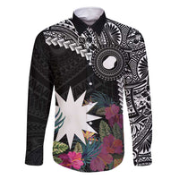 Black Nauru Family Matching Summer Maxi Dress and Hawaiian Shirt Naoero Map With Polynesian Tropical Flowers