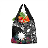 Black Nauru Grocery Bag Naoero Map With Polynesian Tropical Flowers LT14 1-pack One Size Black - Polynesian Pride