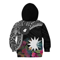 Black Nauru Kid Hoodie Naoero Map With Polynesian Tropical Flowers