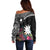 Black Nauru Off Shoulder Sweater Naoero Map With Polynesian Tropical Flowers