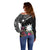 Black Nauru Off Shoulder Sweater Naoero Map With Polynesian Tropical Flowers