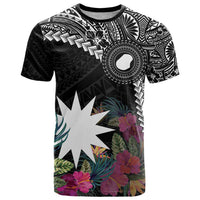 Black Nauru T Shirt Naoero Map With Polynesian Tropical Flowers