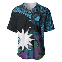 Blue Nauru Baseball Jersey Naoero Map With Polynesian Tropical Flowers
