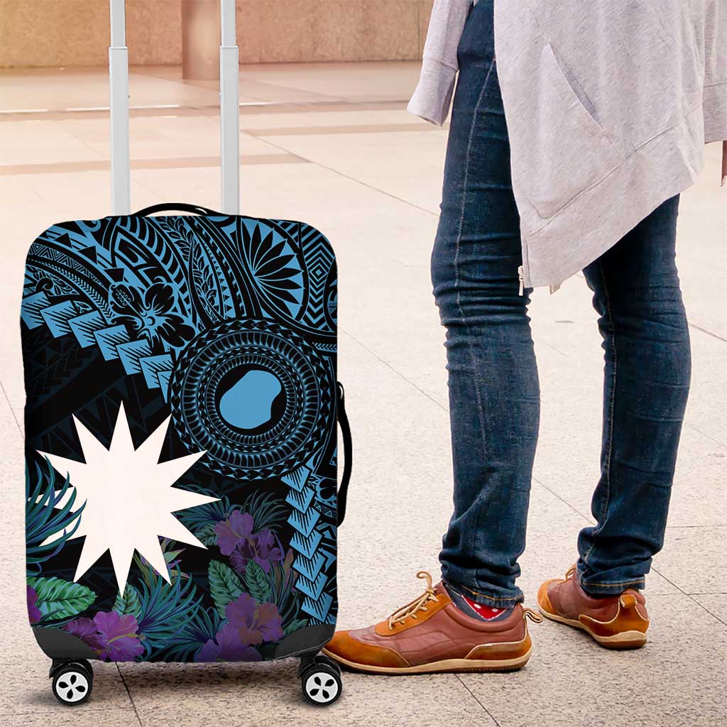 Blue Nauru Luggage Cover Naoero Map With Polynesian Tropical Flowers