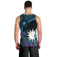 Blue Nauru Men Tank Top Naoero Map With Polynesian Tropical Flowers