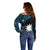 Blue Nauru Off Shoulder Sweater Naoero Map With Polynesian Tropical Flowers