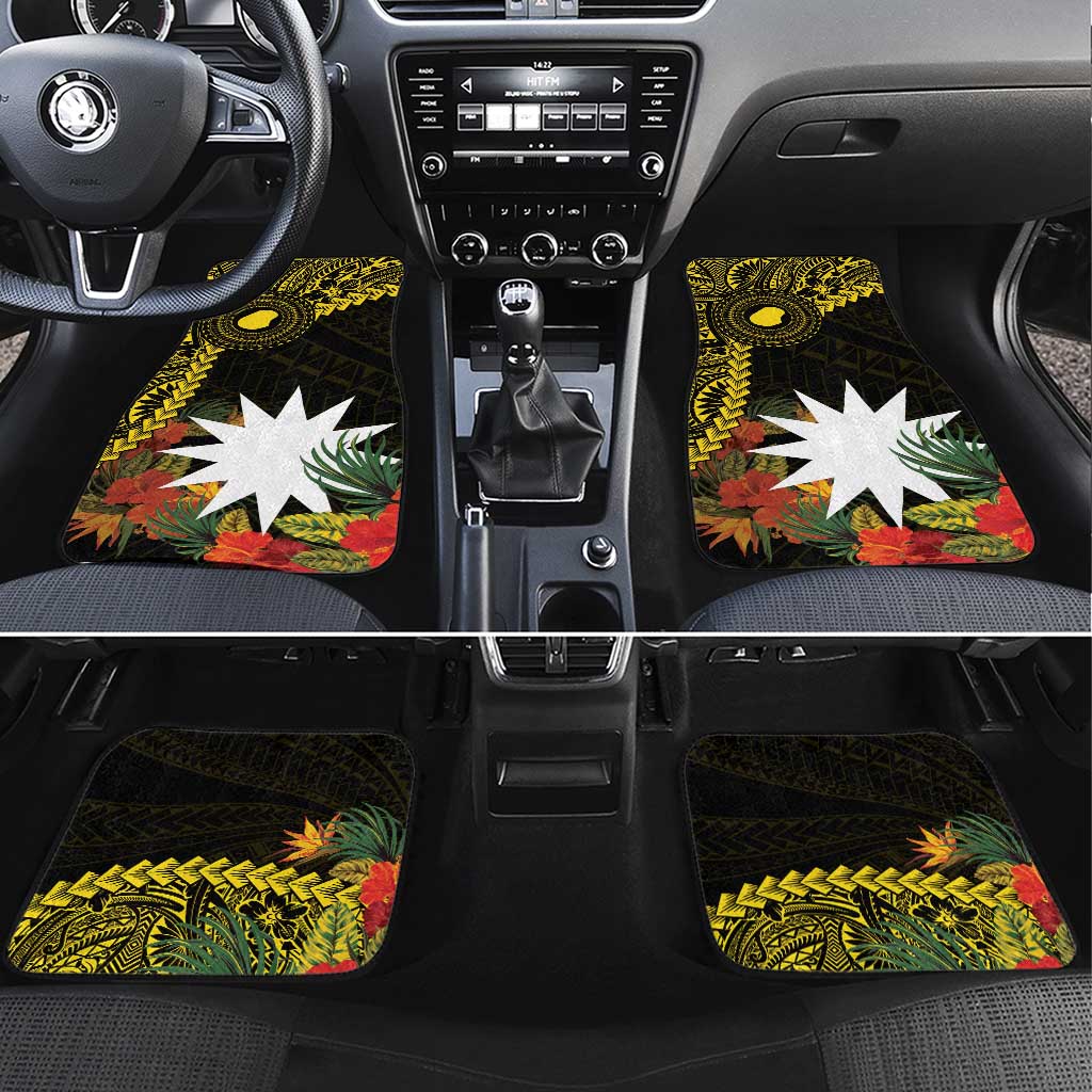 Gold Nauru Car Mats Naoero Map With Polynesian Tropical Flowers