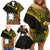 Gold Nauru Family Matching Off Shoulder Short Dress and Hawaiian Shirt Naoero Map With Polynesian Tropical Flowers