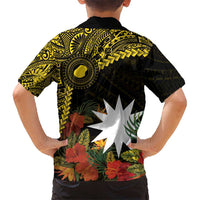 Gold Nauru Hawaiian Shirt Naoero Map With Polynesian Tropical Flowers