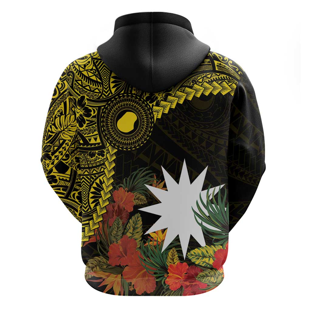 Gold Nauru Hoodie Naoero Map With Polynesian Tropical Flowers