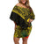 Gold Nauru Off Shoulder Short Dress Naoero Map With Polynesian Tropical Flowers