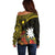 Gold Nauru Off Shoulder Sweater Naoero Map With Polynesian Tropical Flowers