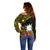 Gold Nauru Off Shoulder Sweater Naoero Map With Polynesian Tropical Flowers