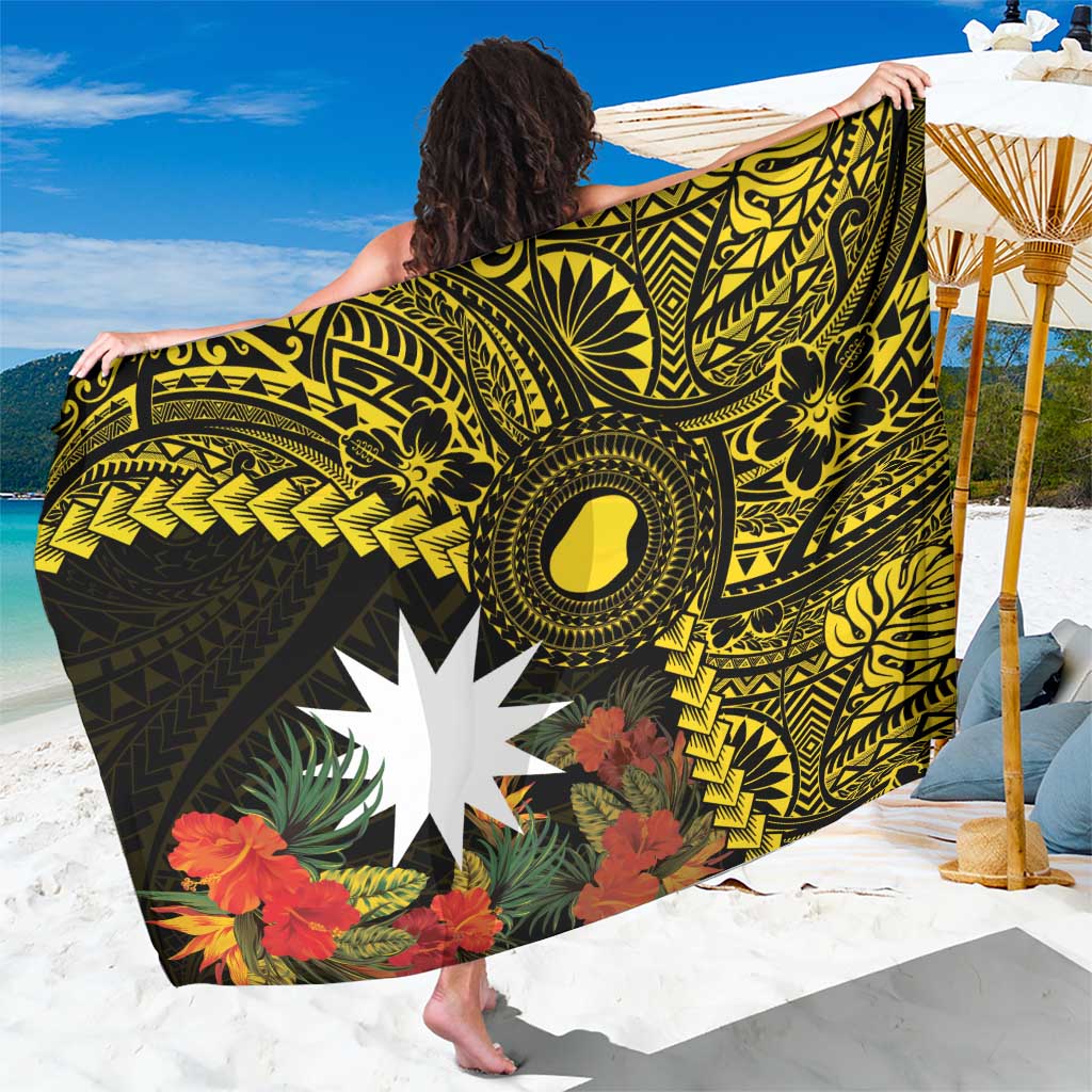 Gold Nauru Sarong Naoero Map With Polynesian Tropical Flowers