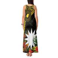 Gold Nauru Tank Maxi Dress Naoero Map With Polynesian Tropical Flowers