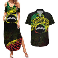 Personalised Nukuoro Atoll Couples Matching Summer Maxi Dress and Hawaiian Shirt Polynesian Tattoo Curves Reggae Version