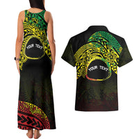 Personalised Nukuoro Atoll Couples Matching Tank Maxi Dress and Hawaiian Shirt Polynesian Tattoo Curves Reggae Version
