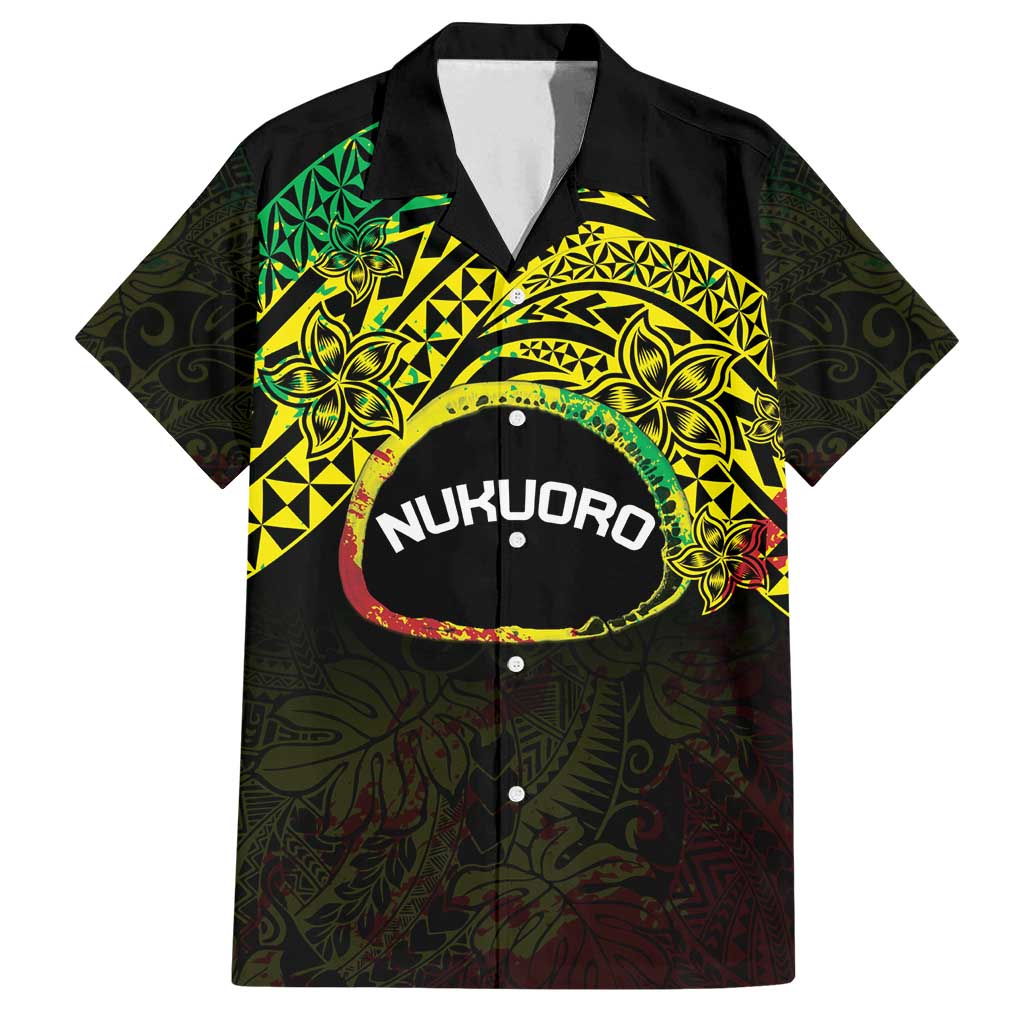 Personalised Nukuoro Atoll Family Matching Long Sleeve Bodycon Dress and Hawaiian Shirt Polynesian Tattoo Curves Reggae Version