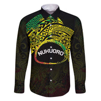 Personalised Nukuoro Atoll Family Matching Puletasi and Hawaiian Shirt Polynesian Tattoo Curves Reggae Version LT14 Dad's Shirt - Long Sleeve Reggae - Polynesian Pride