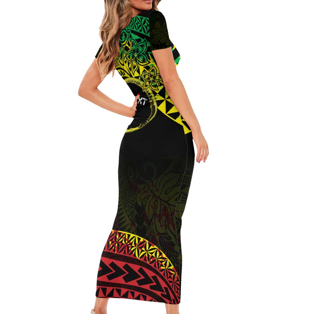 Personalised Nukuoro Atoll Family Matching Short Sleeve Bodycon Dress and Hawaiian Shirt Polynesian Tattoo Curves Reggae Version LT14 - Polynesian Pride