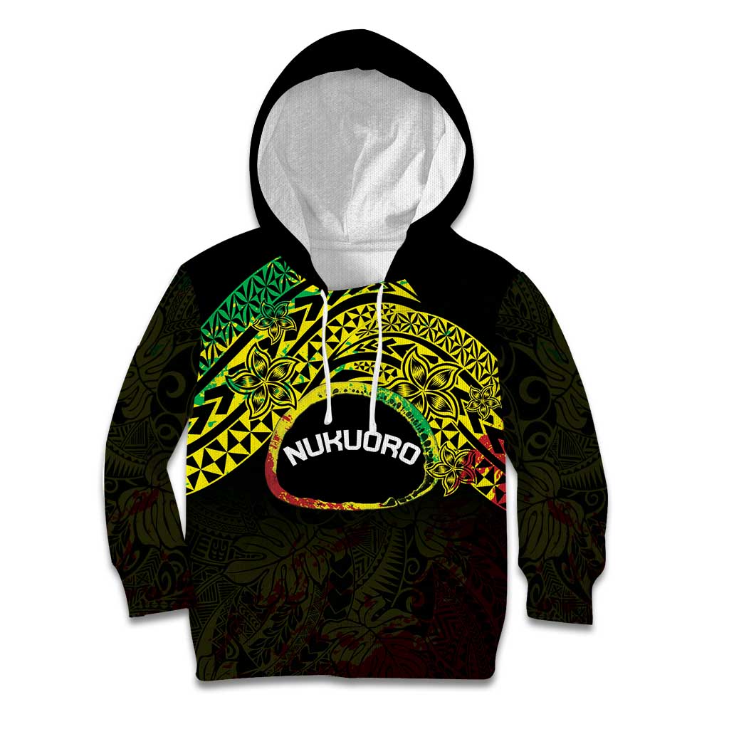 Personalised Nukuoro Atoll Kid Hoodie Polynesian Tattoo Curves Reggae Version
