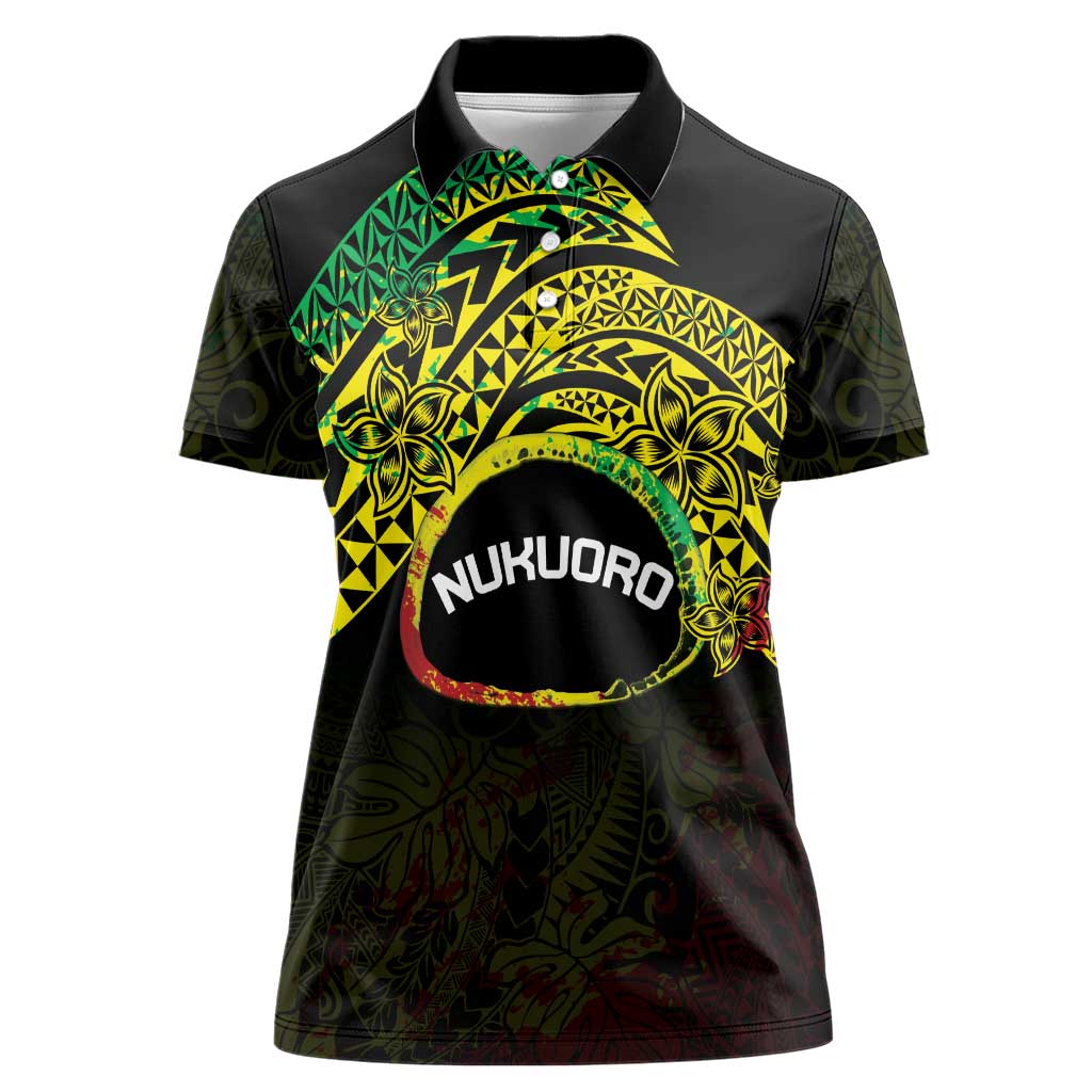 Personalised Nukuoro Atoll Women Polo Shirt Polynesian Tattoo Curves Reggae Version