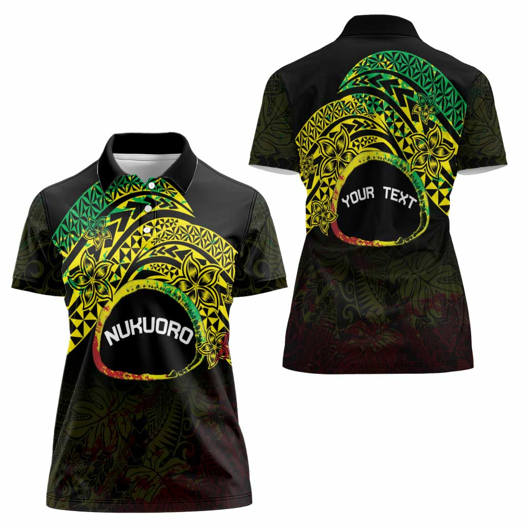 Personalised Nukuoro Atoll Women Polo Shirt Polynesian Tattoo Curves Reggae Version