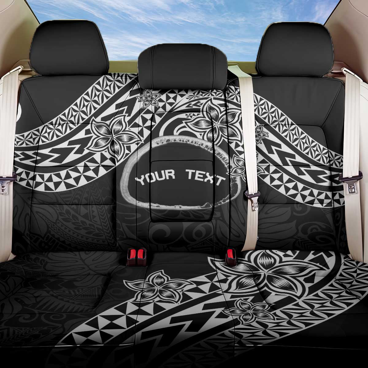 Personalised Pohnpei Nukuoro Micronesia Back Car Seat Cover Polynesian Tattoo Curves Black Version