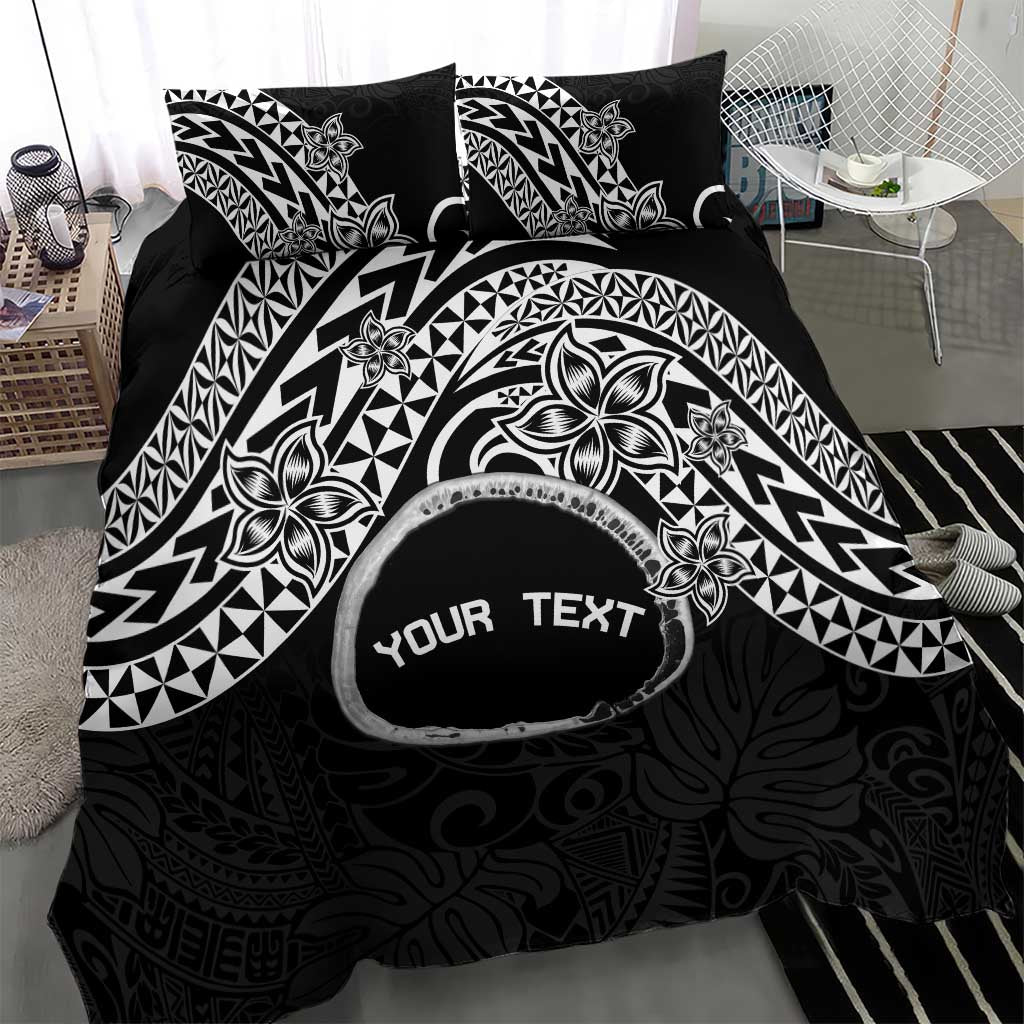 Personalised Pohnpei Nukuoro Micronesia Bedding Set Polynesian Tattoo Curves Black Version