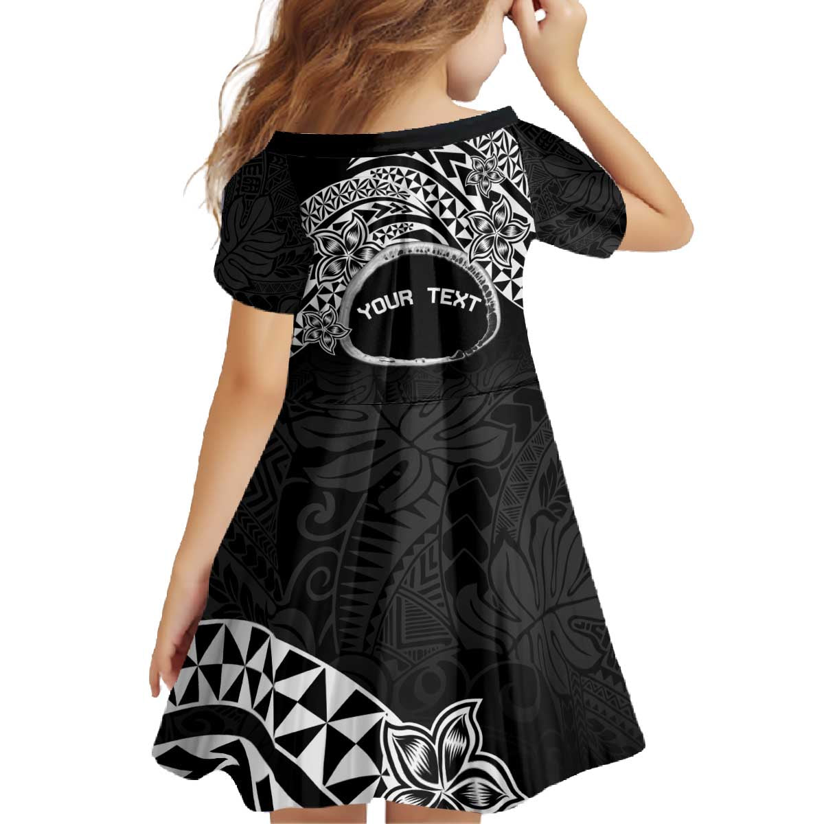 Personalised Pohnpei Nukuoro Micronesia Family Matching Off The Shoulder Long Sleeve Dress and Hawaiian Shirt Polynesian Tattoo Curves Black Version
