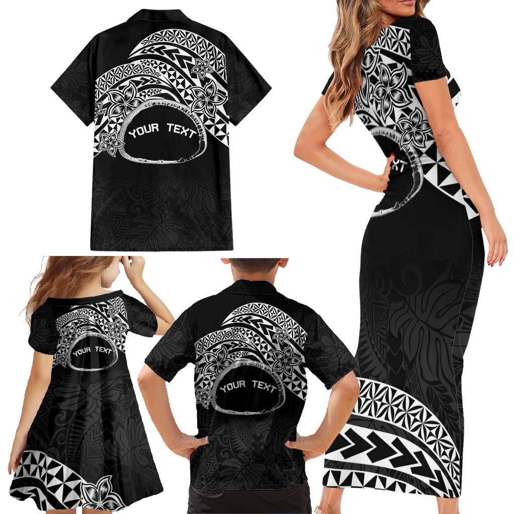 Personalised Pohnpei Nukuoro Micronesia Family Matching Short Sleeve Bodycon Dress and Hawaiian Shirt Polynesian Tattoo Curves Black Version