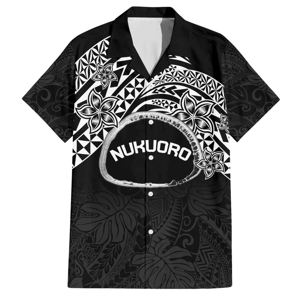 Personalised Pohnpei Nukuoro Micronesia Family Matching Summer Maxi Dress and Hawaiian Shirt Polynesian Tattoo Curves Black Version