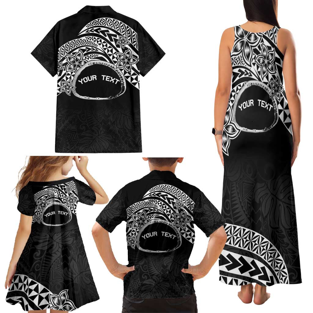Personalised Pohnpei Nukuoro Micronesia Family Matching Tank Maxi Dress and Hawaiian Shirt Polynesian Tattoo Curves Black Version
