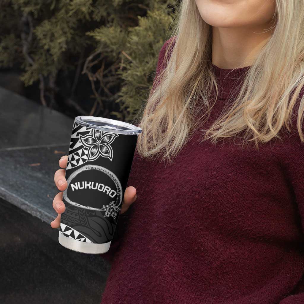 Personalised Pohnpei Nukuoro Micronesia Tumbler Cup Polynesian Tattoo Curves Black Version