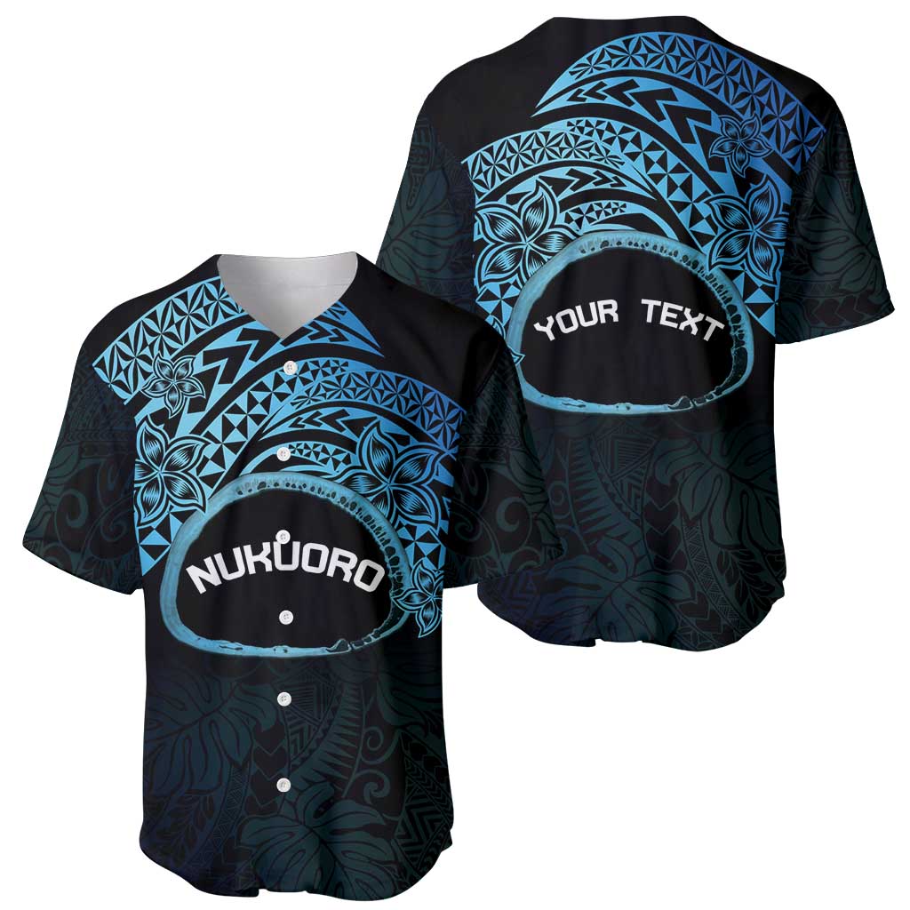 Personalised Pohnpei Nukuoro Micronesia Baseball Jersey Polynesian Tattoo Curves Blue Version