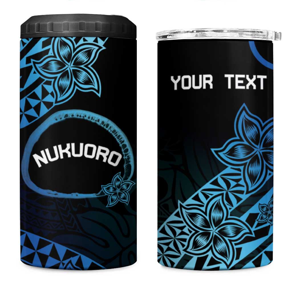 Personalised Pohnpei Nukuoro Micronesia 4 in 1 Can Cooler Tumbler Polynesian Tattoo Curves Blue Version LT14 One Size: 16 oz Blue - Polynesian Pride