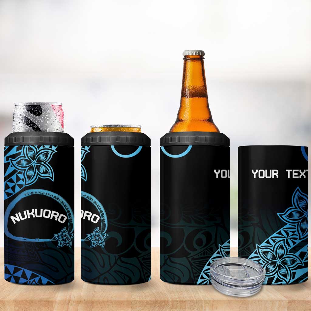 Personalised Pohnpei Nukuoro Micronesia 4 in 1 Can Cooler Tumbler Polynesian Tattoo Curves Blue Version LT14 - Polynesian Pride