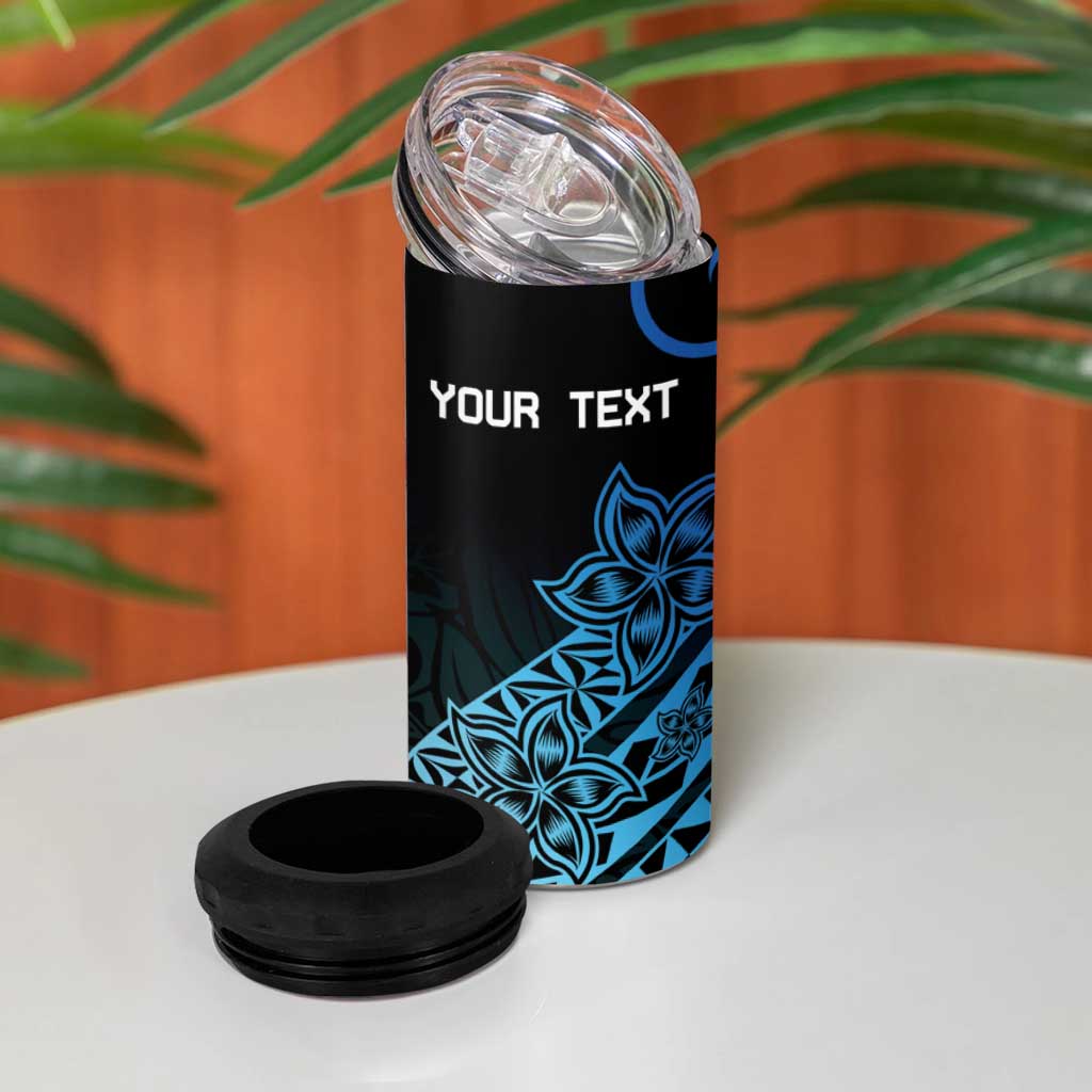 Personalised Pohnpei Nukuoro Micronesia 4 in 1 Can Cooler Tumbler Polynesian Tattoo Curves Blue Version LT14 - Polynesian Pride
