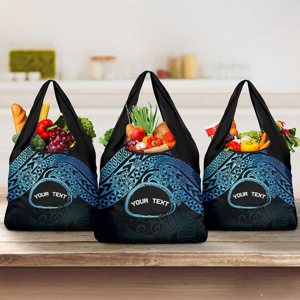 Personalised Pohnpei Nukuoro Micronesia Grocery Bag Polynesian Tattoo Curves Blue Version LT14 3-pack One Size Blue - Polynesian Pride